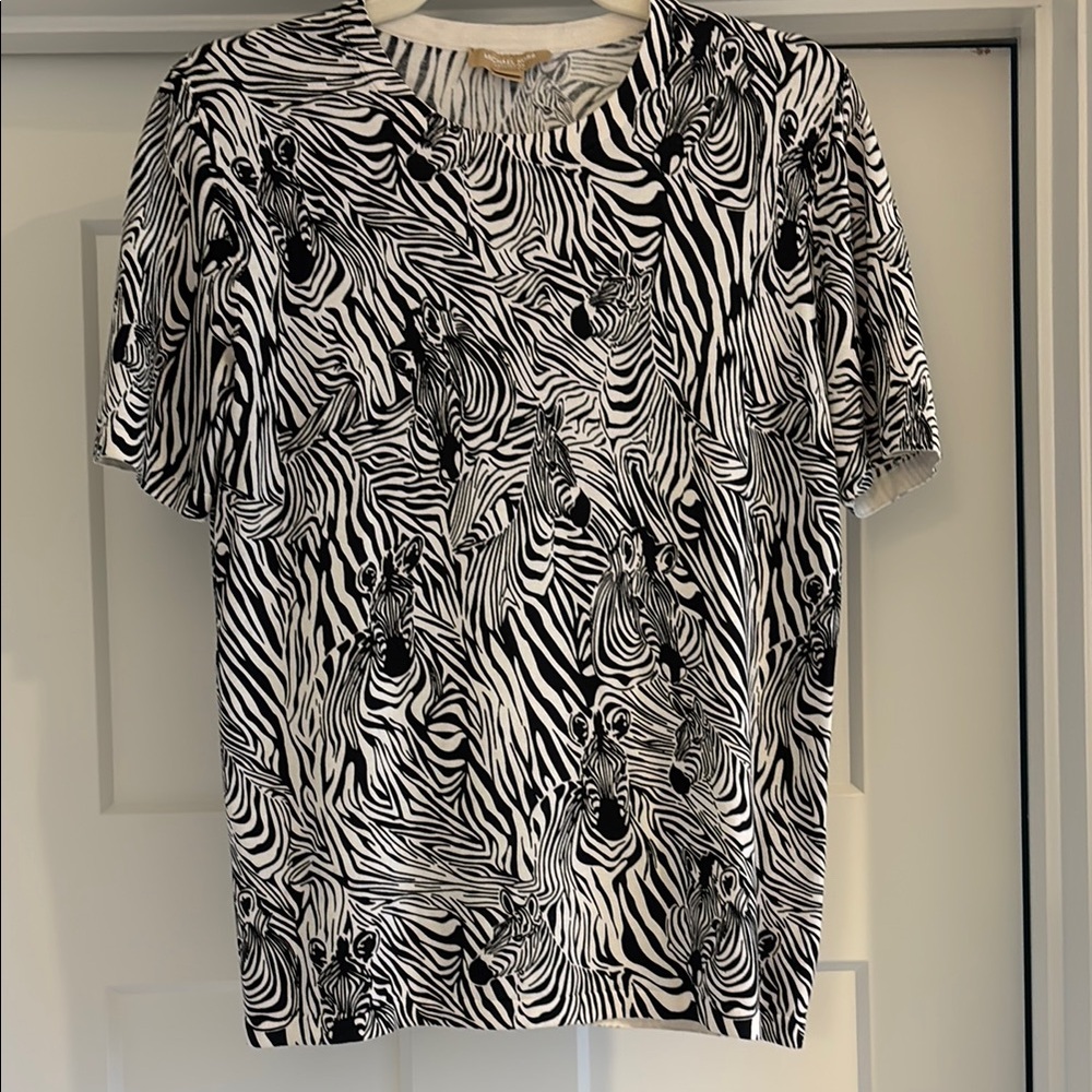 Michael Kors Collection Black and White Zebra Print Top